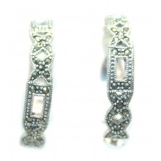 Half Hoop Earrings Silver 925 Sterling Women Marcasite Stone Gift Handmade B647